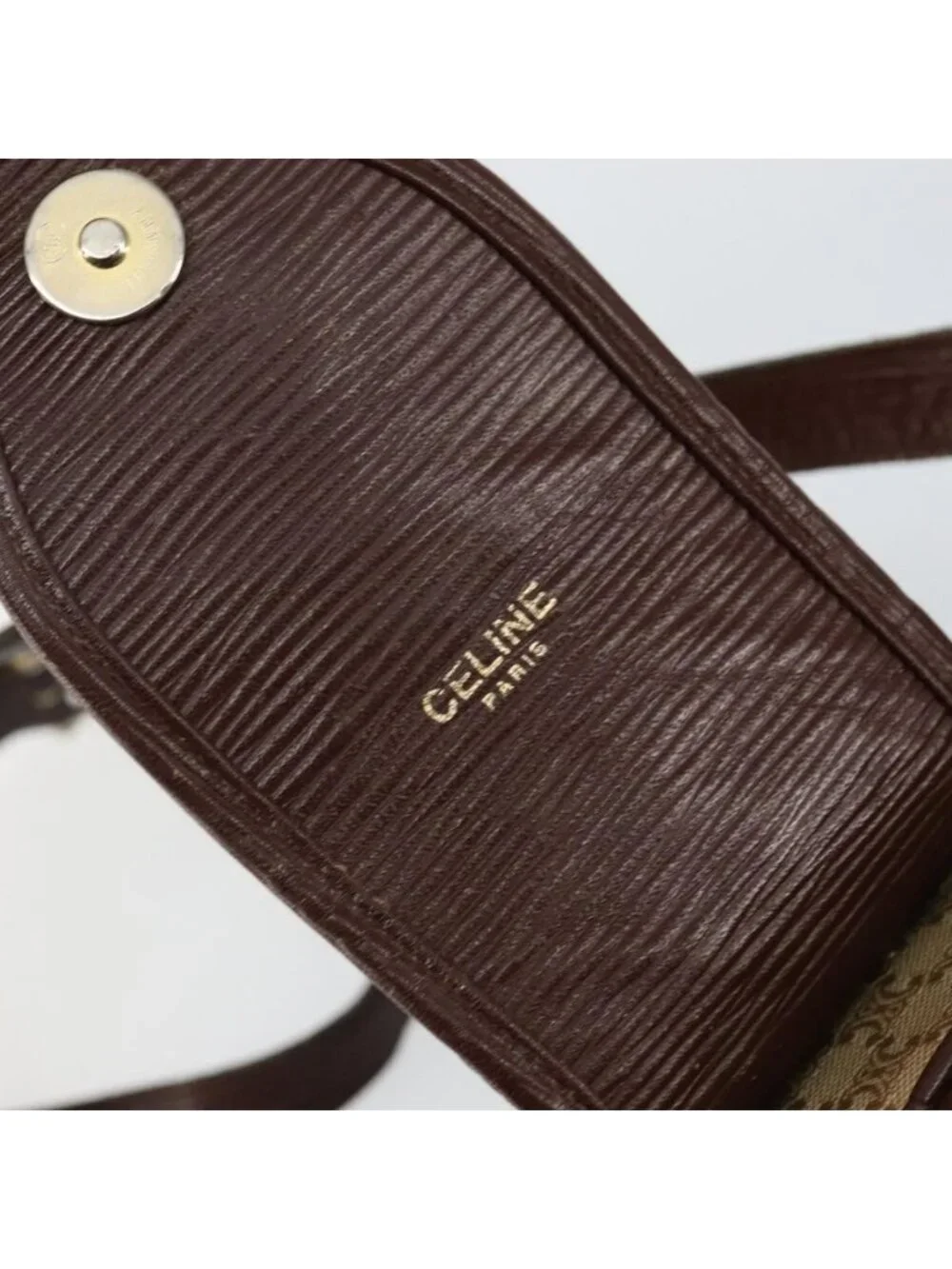 Authentic CELINE Macadam Canvas Shoulder Bag PVC Beige Gold - Picture 3 of 16